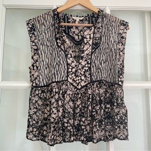 Rebecca Taylor silk blend sleeveless floral print blouse black cream size 6